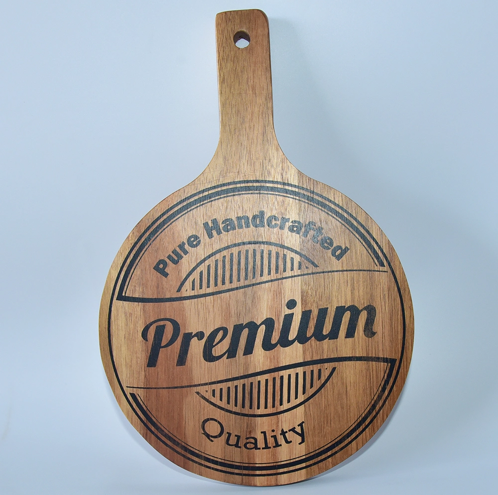 FSC Acacia Wooden Small Round Paddle Serving Board with Silk-Screen Printed