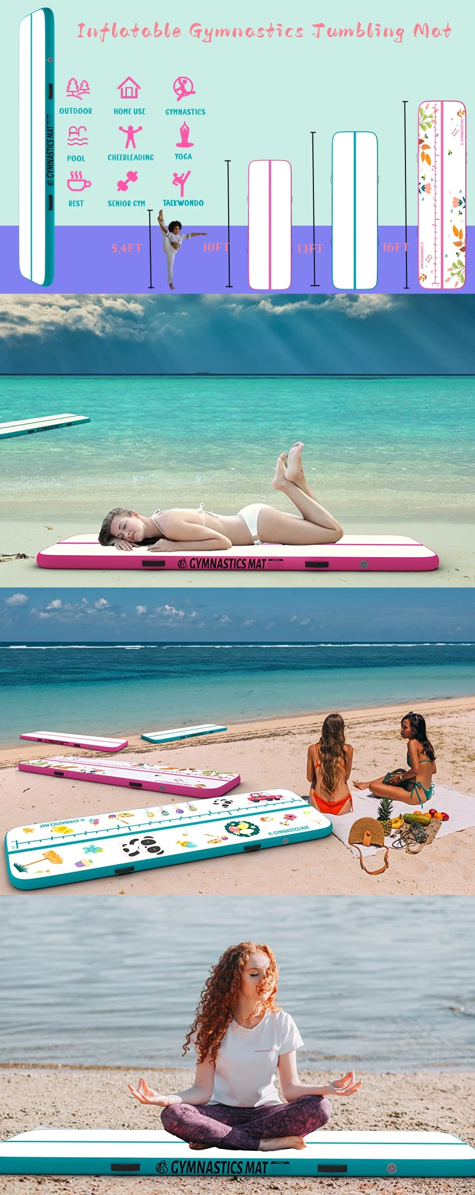 Customized Size Drop Stitch PVC Air Floor Track Tumbling Yoga Mat Air Tumble Track Mat Gymnastic Air Track for Training