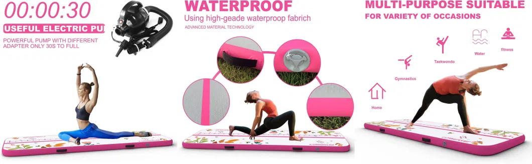 Pink UV Printing New Design Custom Airtrack Mat 3m/4m/5m/6m Inflatable Gymnastics Tumbling Mat Air Track Mat for Fitness Yoga Taekwondo with Electric Air Pump